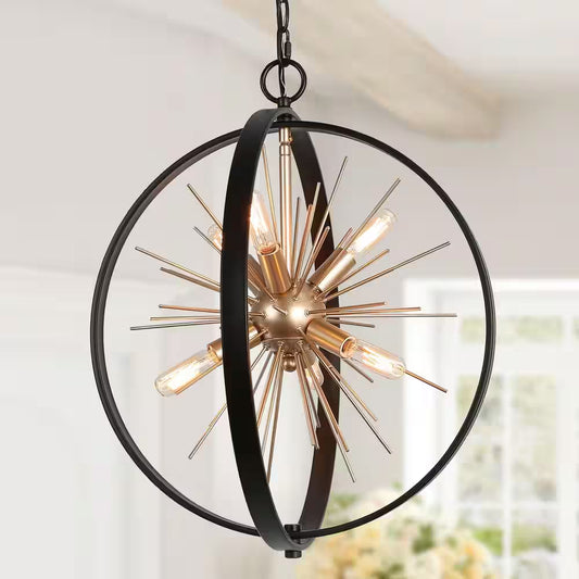 Modern Globe Chandelier Pendant Light Cali 6-Light Black & Brass round Dining Room Chandelier