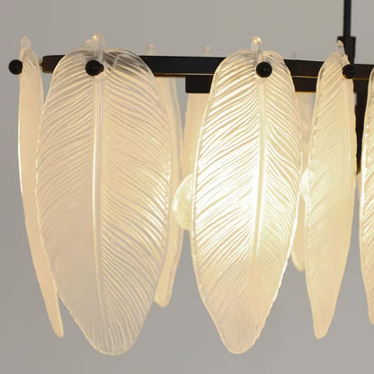 5-Light Black and Frosted Glass Leaf Linear Chandelier for Kitchen Island Dining Bedroom Living Room Foyer