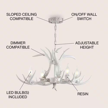 Eldora 26 In. Adjustable Resin Antler 4-Light White LED Chandelier