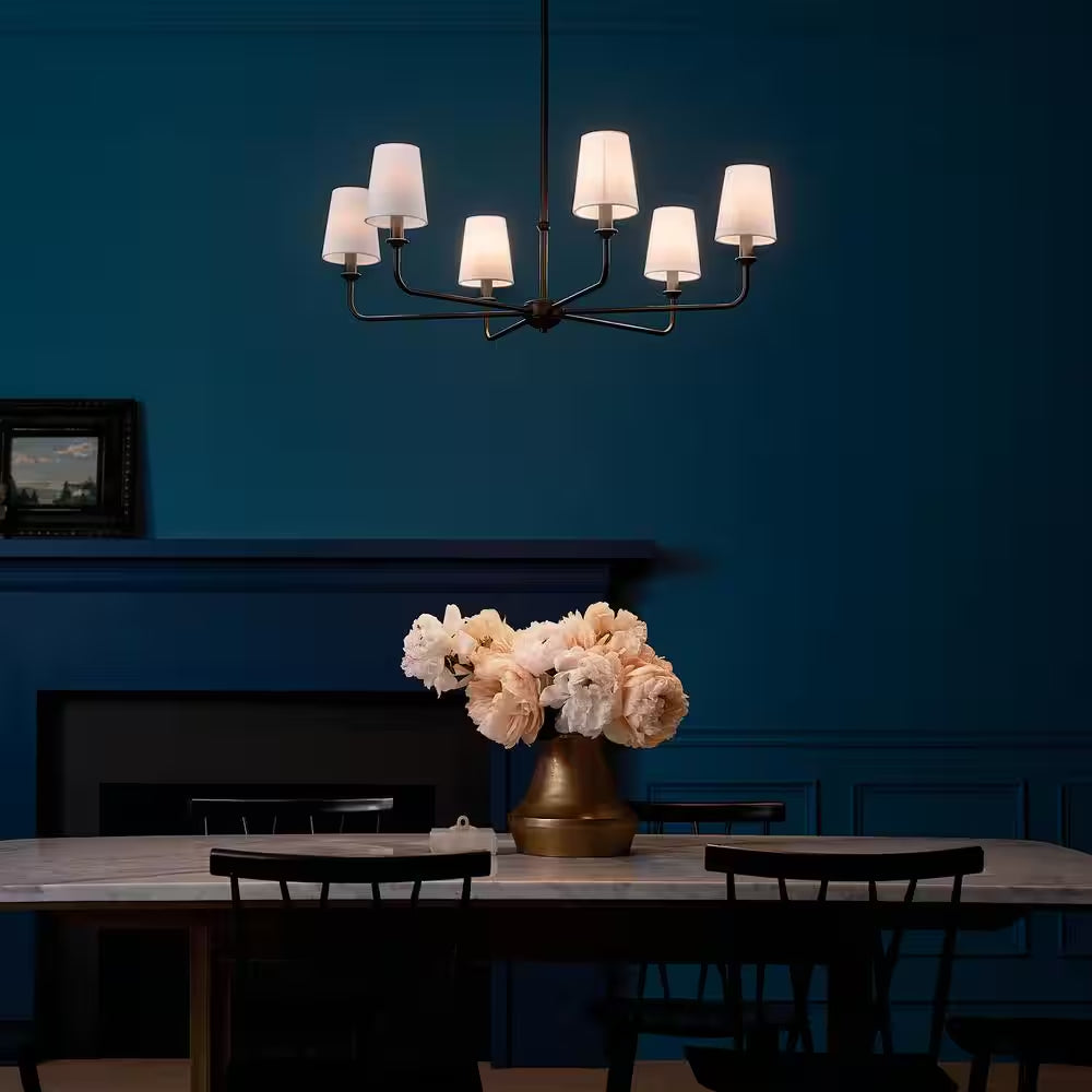Pallas 32.25 In. 6-Light Black Traditional Shaded Circle Chandelier for Dining Room
