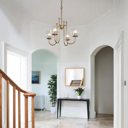 Modern Gold Sputnik Kitchen Island Chandelier Transitional 4-Light Brass Globe Kitchen Light with Clear Glass Shade