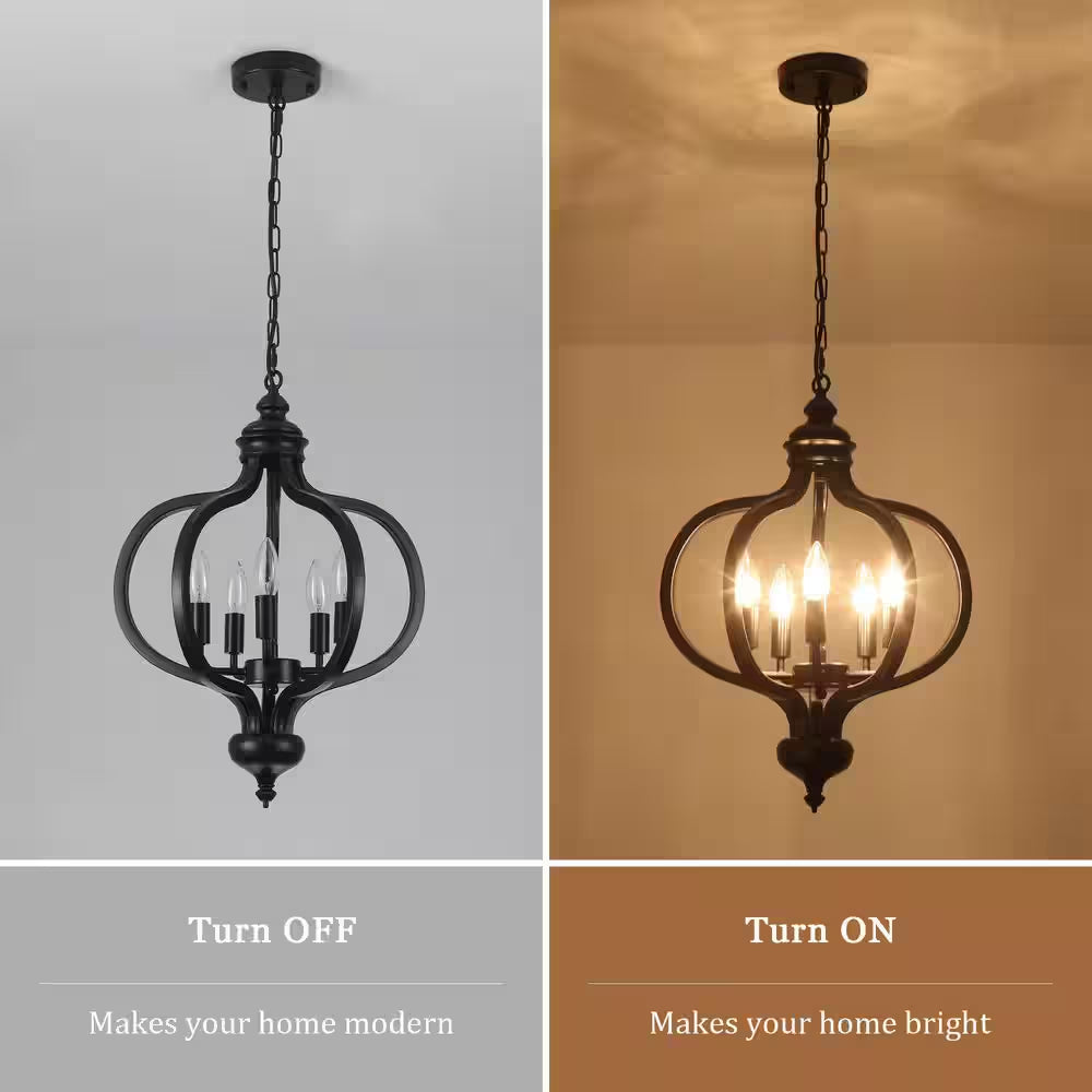5-Light Black French Country Iron Chandelier for Kitchen Island with No Bulbs Included
