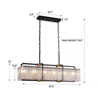 39 In. Modern 6-Light Rectangle Black Crystal Chandelier for Dinning Room