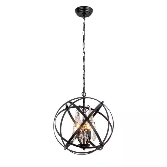Lansing 4-Light Black Unique/Statement Globe Chandelier with Crystal
