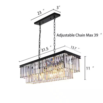 Modern 8-Light Rectangle Black Crystal Chandelier for Dinning Room