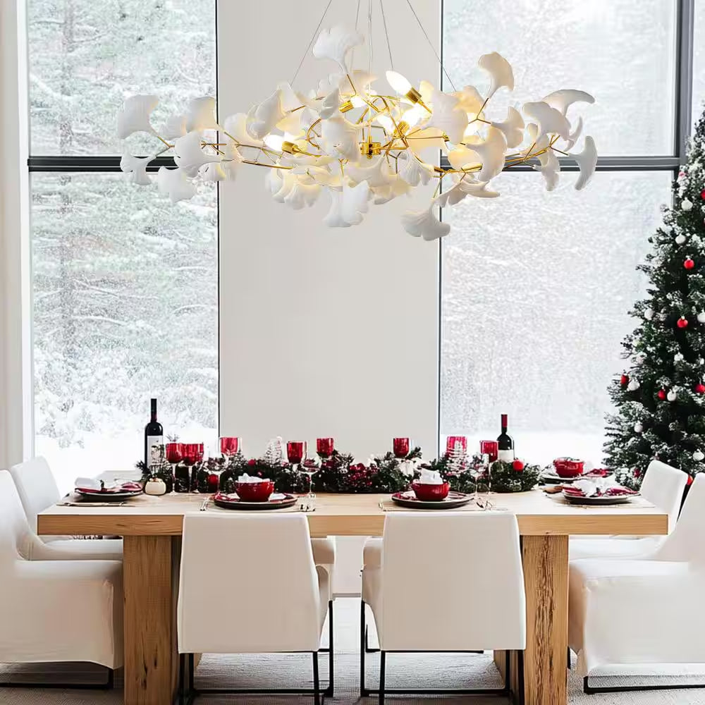 6-Light Gold Chandelier, Luxury Ginkgo Branch Chandelier for Living Room, Dining Room, Foyer, Kitchen Island-L 47 In.