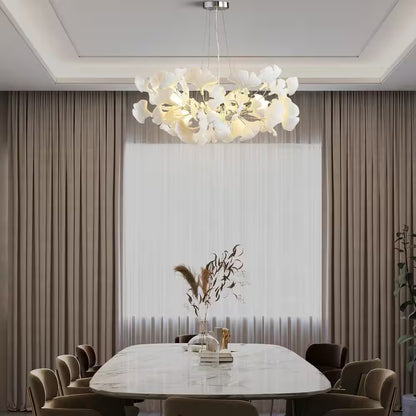 6 Light Silver Chandelier, Luxury Ginkgo Branch Chandelier for Living Room, Dining Room, Foyer, Kitchen Island-L31 In.