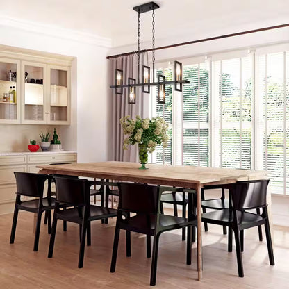 Modern Rectangle Dining Table Chandelier Transitional 5-Light Black and Brass Kitchen Island Candlestick Chandelier