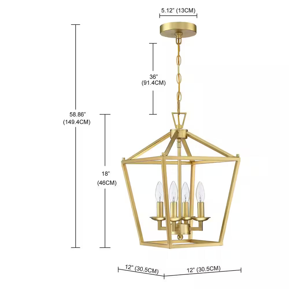 12 In. 4-Light Wide Vintage Gold Lantern Chandelier