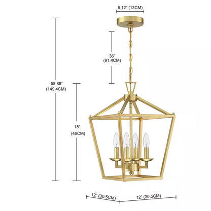 12 In. 4-Light Wide Vintage Gold Lantern Chandelier
