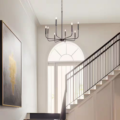Industrial 31.5 In. 8-Light Black Candlestick Chandelier for Living Room Dining Room Modern Cottage Large Ceiling Light