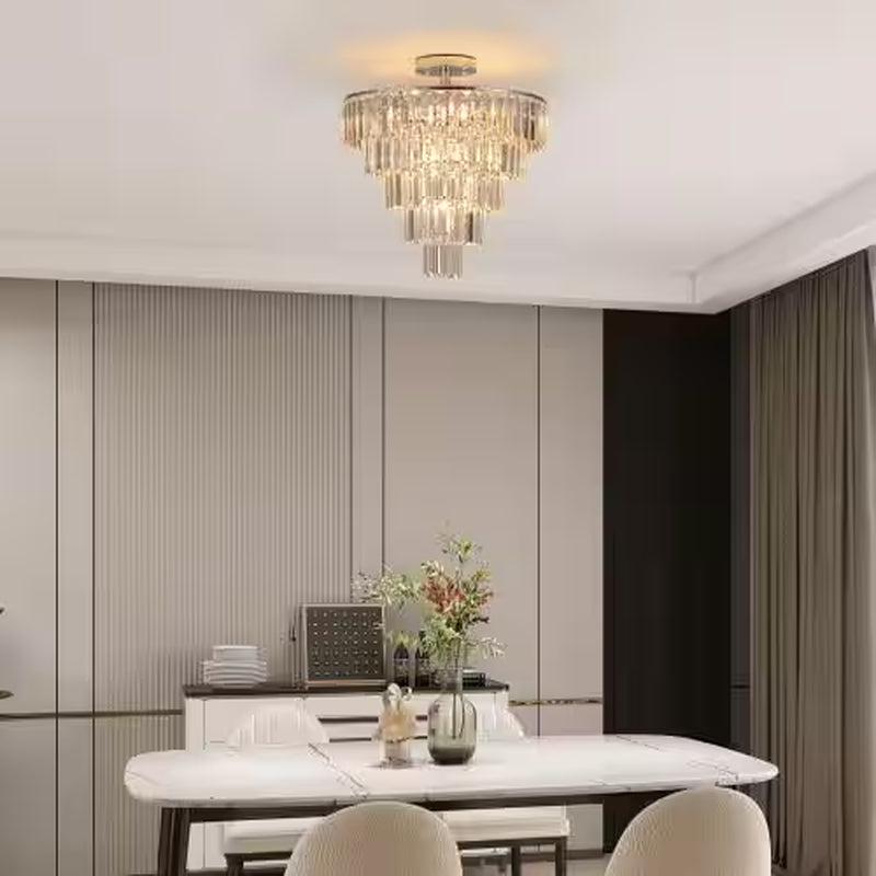 10-Light Chrome Crystal 5-Tier Chandelier for Living Room, Dining Room, Bedroom, Hallway with No Bulbs Included