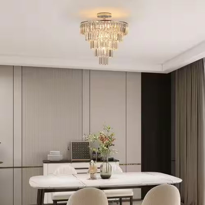 10-Light Chrome Crystal 5-Tier Chandelier for Living Room, Dining Room, Bedroom, Hallway with No Bulbs Included