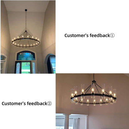 Farmhouse Chandelier 60 In. 20-Light Black Wagon Wheel Chandelier for Dinning Room, Kitchen Island, Foyer, Bedroom