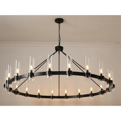 Farmhouse Chandelier 60 In. 20-Light Black Wagon Wheel Chandelier for Dinning Room, Kitchen Island, Foyer, Bedroom