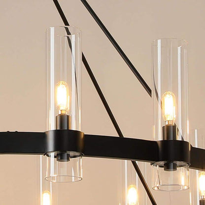 Farmhouse Chandelier 60 In. 20-Light Black Wagon Wheel Chandelier for Dinning Room, Kitchen Island, Foyer, Bedroom