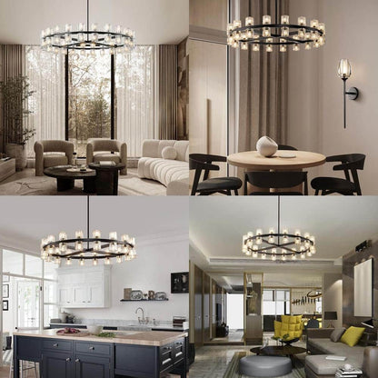 36-Light Black round Chandelier, 36 In. Modern K9 Crystal Chandelier for Dining Room, Living Room, Foyer