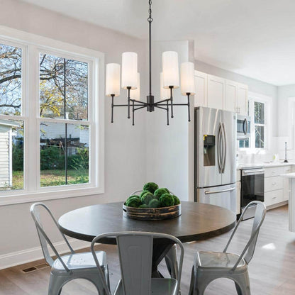 Black Chandelier Modern Island 6-Light Drum Cylinder Fabric Shade Kitchen Dining Room Pendant Chandelier