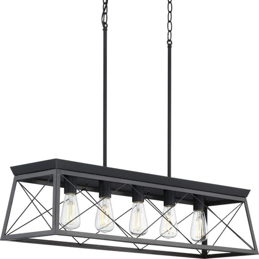 Briarwood Collection 5-Light Ceruse Black Farmhouse Linear Island Chandelier Light