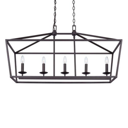 Weyburn 36 In. 5-Light Bronze Farmhouse Linear Chandelier Light Fixture with Caged Metal Shade