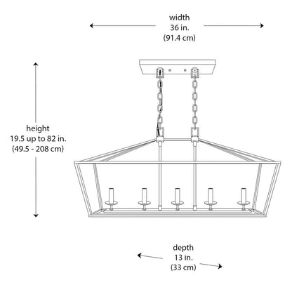 Weyburn 36 In. 5-Light Bronze Farmhouse Linear Chandelier Light Fixture with Caged Metal Shade