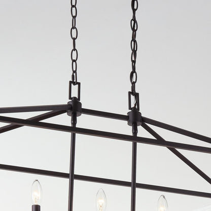 Weyburn 36 In. 5-Light Bronze Farmhouse Linear Chandelier Light Fixture with Caged Metal Shade