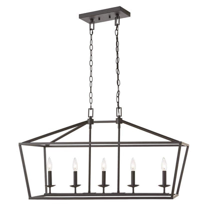 Weyburn 36 In. 5-Light Bronze Farmhouse Linear Chandelier Light Fixture with Caged Metal Shade