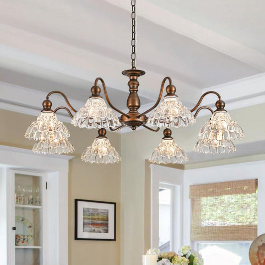 Dvorakova 34.65 In. 8-Light Antique Bronze Vintage Chandelier with Glass Shades