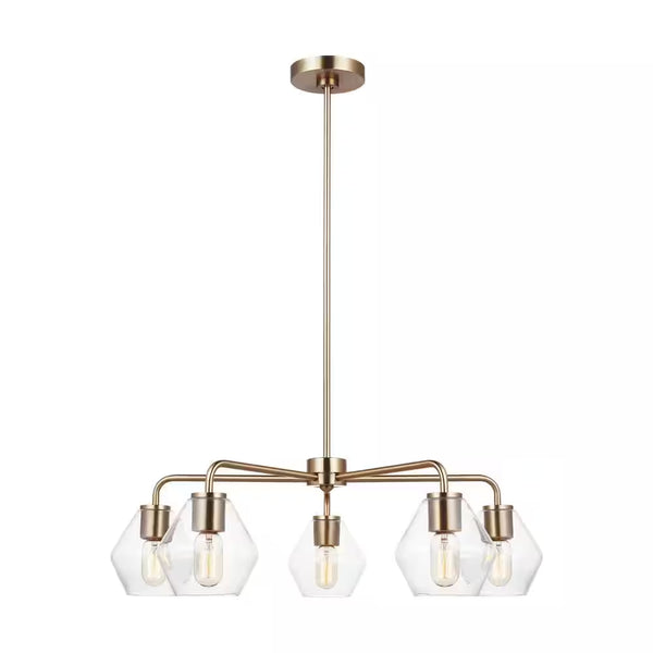 Jett 5-Light Satin Brass Transitional Indoor Dimmable Chandelier with Clear Glass Shades