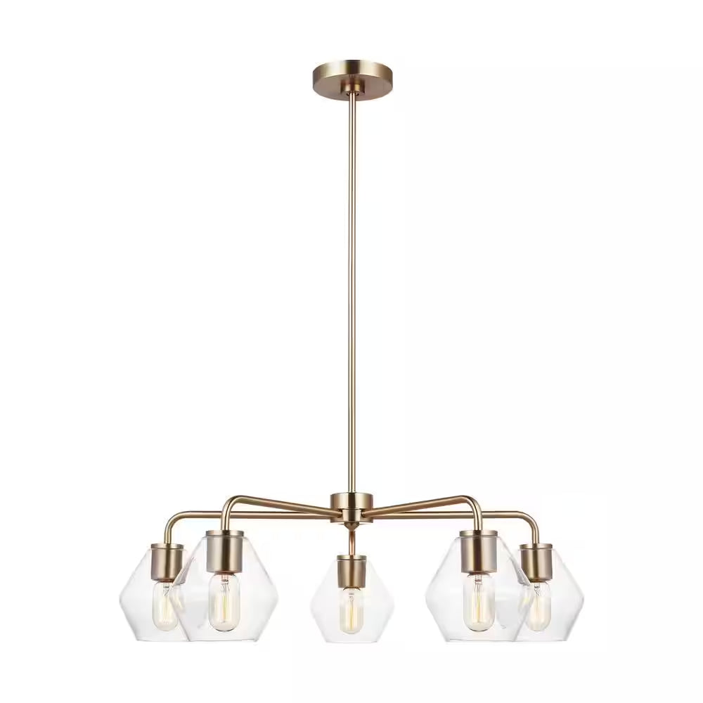 Jett 5-Light Satin Brass Transitional Indoor Dimmable Chandelier with Clear Glass Shades