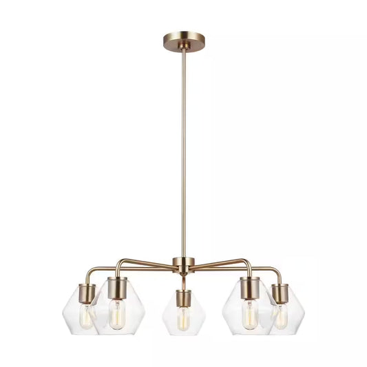 Jett 5-Light Satin Brass Transitional Indoor Dimmable Chandelier with Clear Glass Shades
