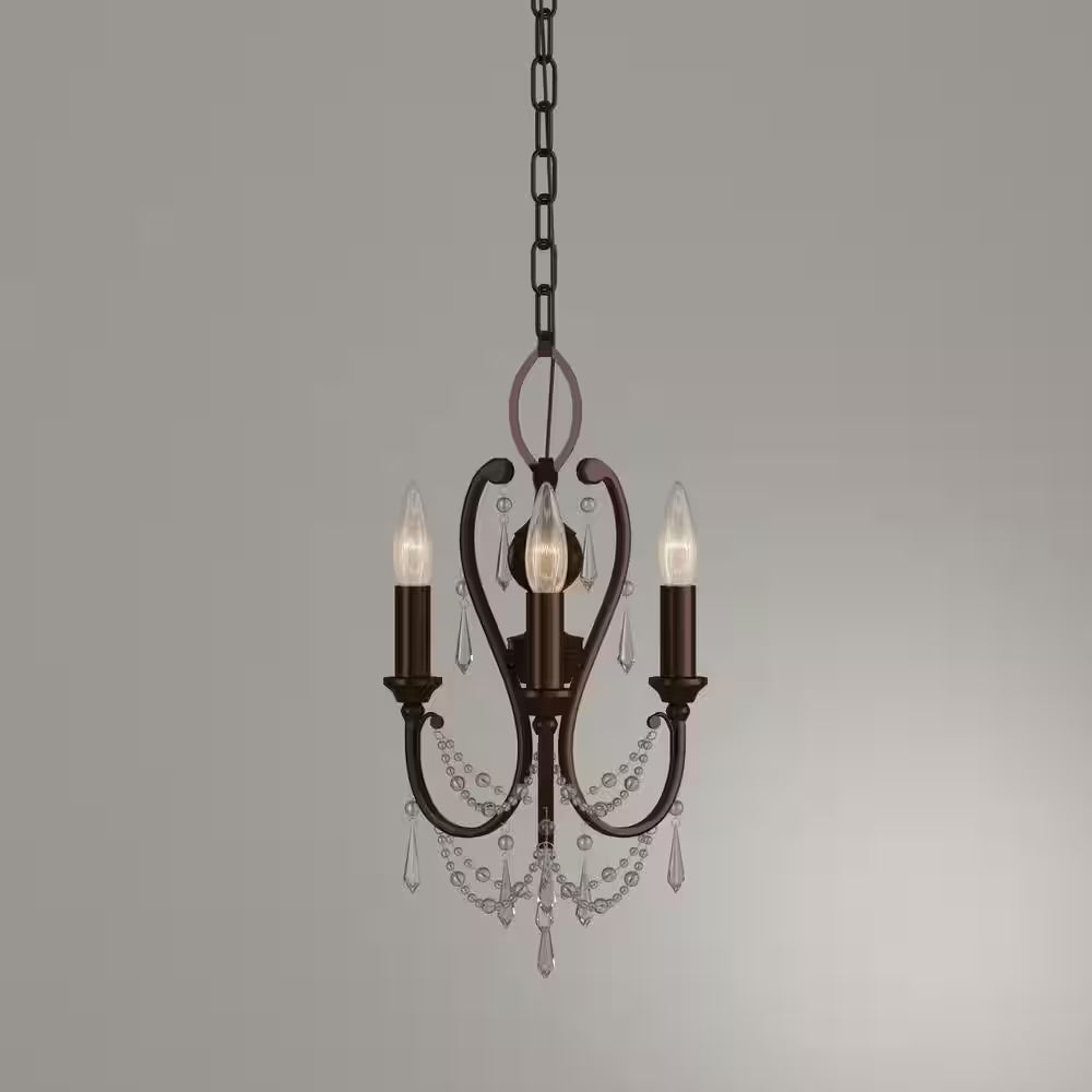 3-Light Vintage Bronze Mini Chandelier
