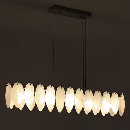 5-Light Black and Frosted Glass Leaf Linear Chandelier for Kitchen Island Dining Bedroom Living Room Foyer