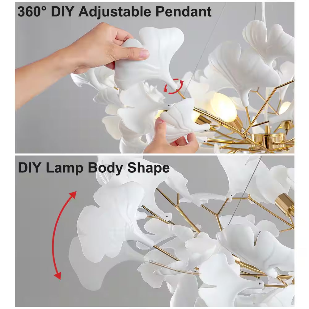 6-Light Gold Chandelier, Luxury Ginkgo Branch Chandelier for Living Room, Dining Room, Foyer, Kitchen Island-L 47 In.