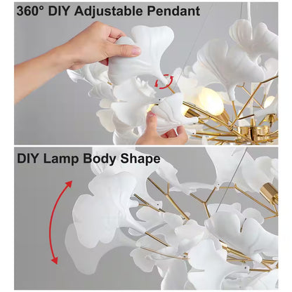 6-Light Gold Chandelier, Luxury Ginkgo Branch Chandelier for Living Room, Dining Room, Foyer, Kitchen Island-L 47 In.