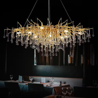 Modern Chandelier 47 In. 13-Lights Gold Luxury Crystal Globe Linear Chandelier for Dining Room, Kitchen Island, Foyer