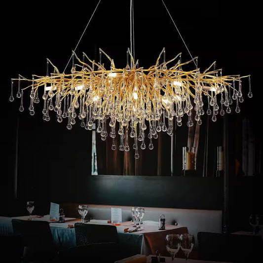 Modern Chandelier 47 In. 13-Lights Gold Luxury Crystal Globe Linear Chandelier for Dining Room, Kitchen Island, Foyer
