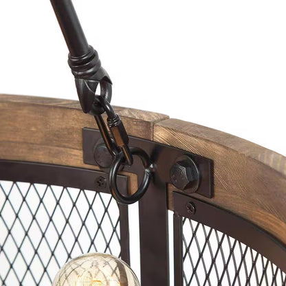 Wood Drum Chandelier 5-Light Brown Candle Black Rustic Farmhouse Chandelier Pendant Dining Room Industrial Chandelier