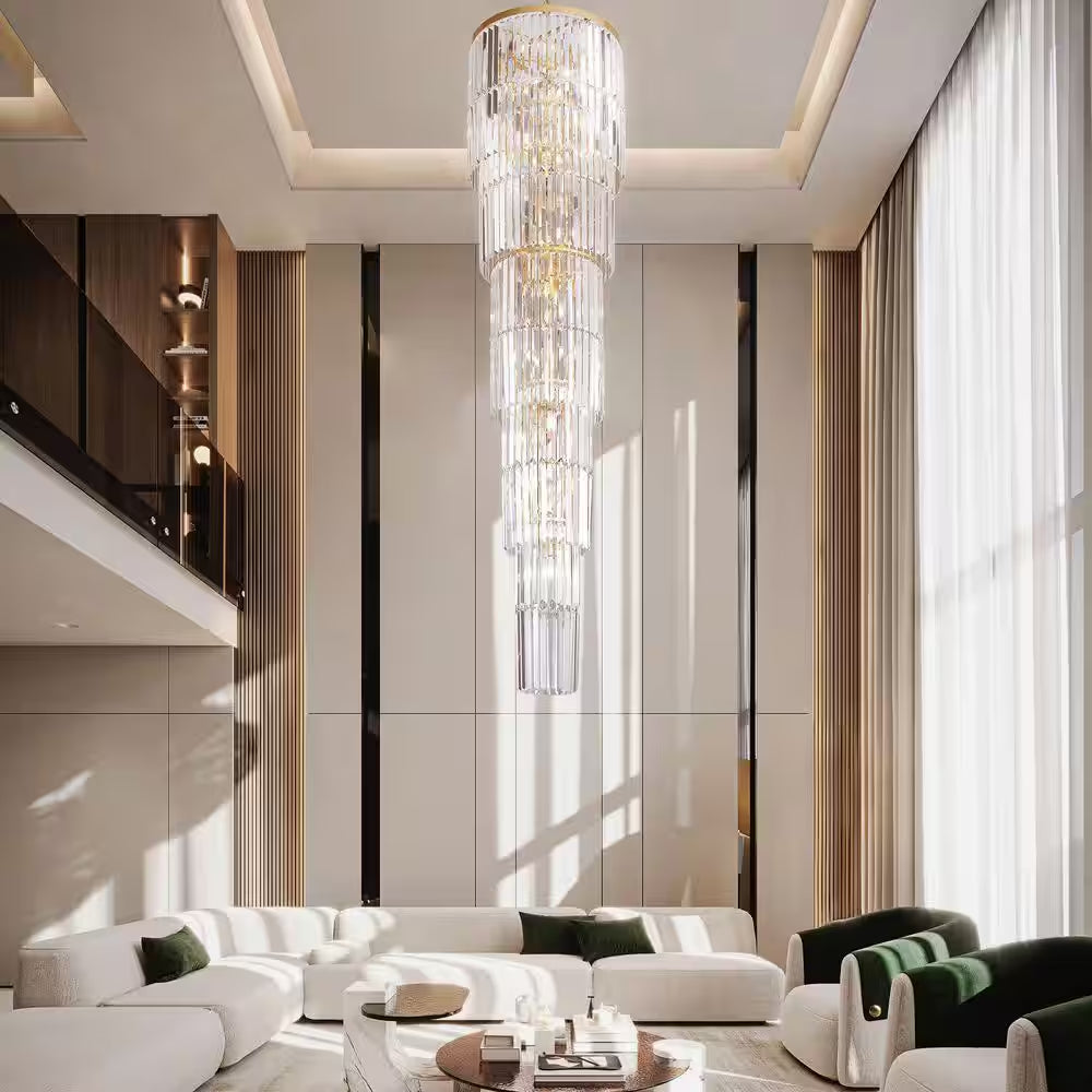 Modern Chandelier 125 In. 20-Light Gold Chandelier for Staircase, Foyer, Living Room,Crystal Chandelier for High Ceiling