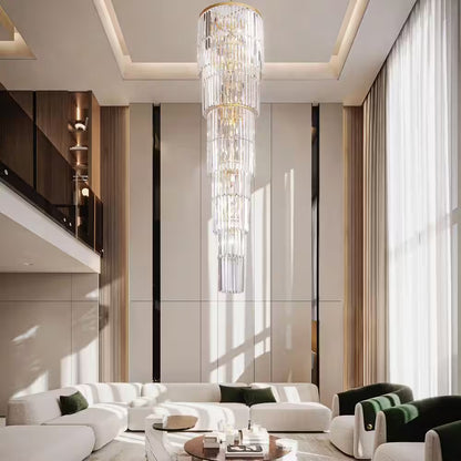 Modern Chandelier 125 In. 20-Light Gold Chandelier for Staircase, Foyer, Living Room,Crystal Chandelier for High Ceiling