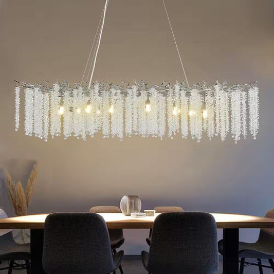 14-Light Silver Chandelier, Luxury Flush Mount Chandelier with K9 Crystal, for Dining Room, Living Room, Kitchen