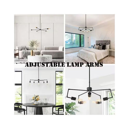 Modern Industrial Island Chandelier Lights, 5-Light Black Transitional Geometric Chandelier with Adjustable Lamp Arms