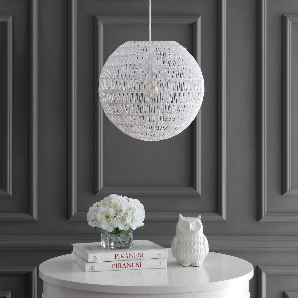 Luna 15.7 In. Woven Rattan Orb LED Pendant, White