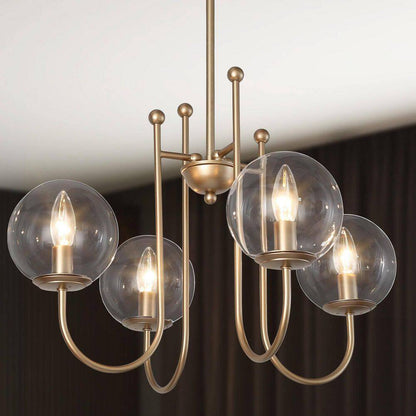 Modern Gold Sputnik Kitchen Island Chandelier Transitional 4-Light Brass Globe Kitchen Light with Clear Glass Shade