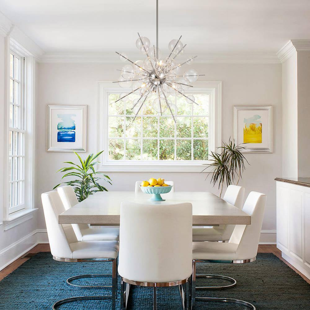 Cecilia 6-Light Glam Modern Sputnik Cluster Clear Glass Globe Bubble Chandelier Starburst Pendant Island Light