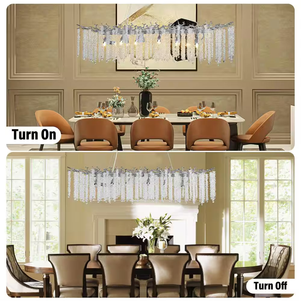14-Light Silver Chandelier, Luxury Flush Mount Chandelier with K9 Crystal, for Dining Room, Living Room, Kitchen