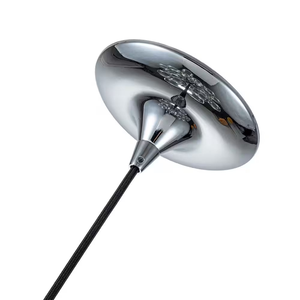 Alma 6-Light 24.8 In.W Silver and Black Cluster Bubble Chandelier with Clear Glass and Leather, LED Bulbs Included