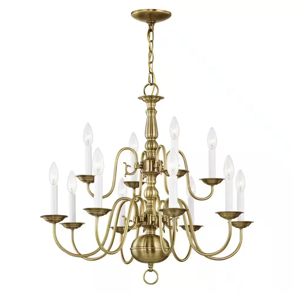 Williamsburgh 12 Light Antique Brass Chandelier