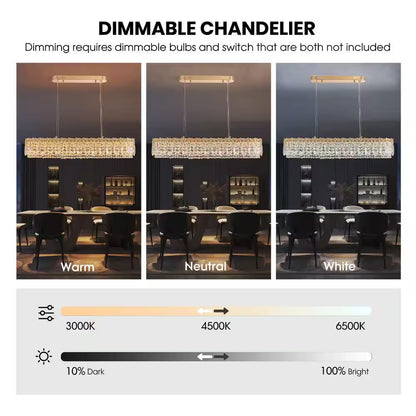 39 In. Modern Brass Crystal 1-Light Island Chandelier for Dining Room with Crystal Shades