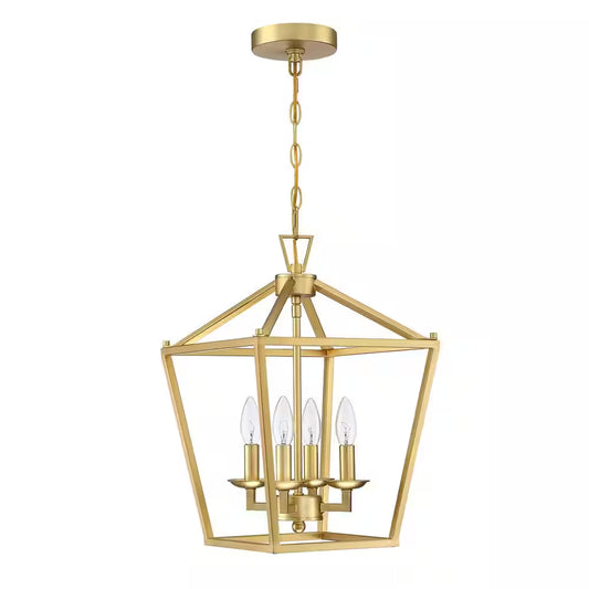 12 In. 4-Light Wide Vintage Gold Lantern Chandelier